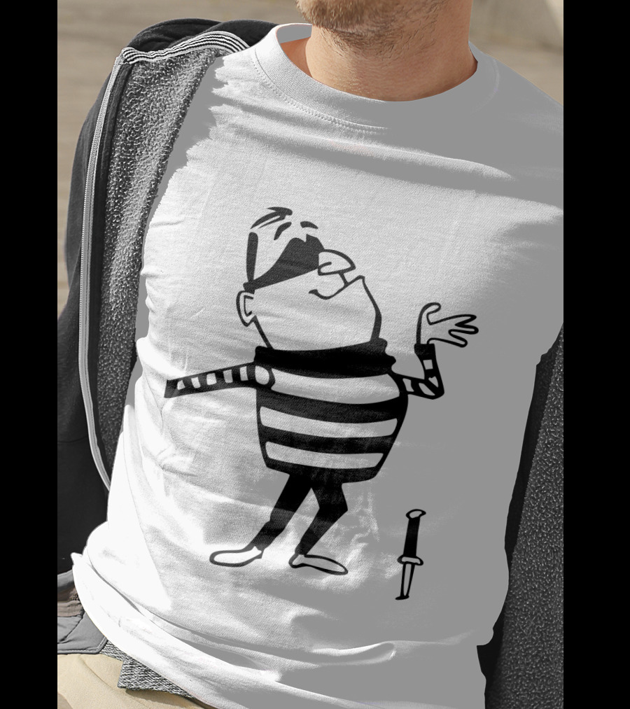 Burglar Cartoon Outline With Striped Shirt And Knife T-Shirt