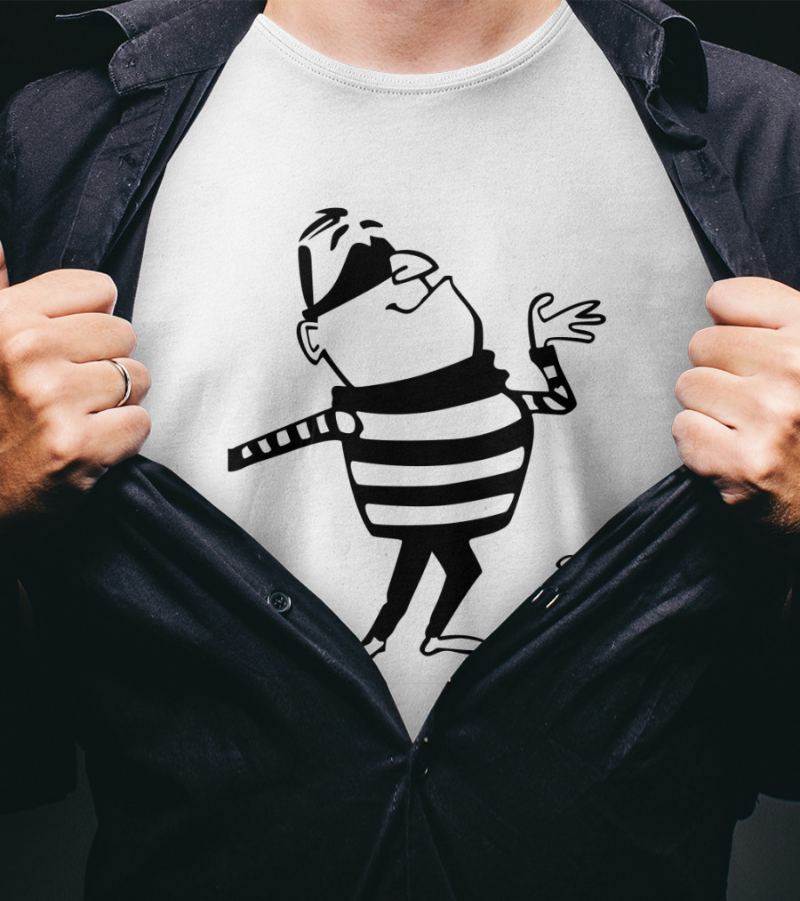 Burglar Cartoon Outline With Striped Shirt And Knife T-Shirt