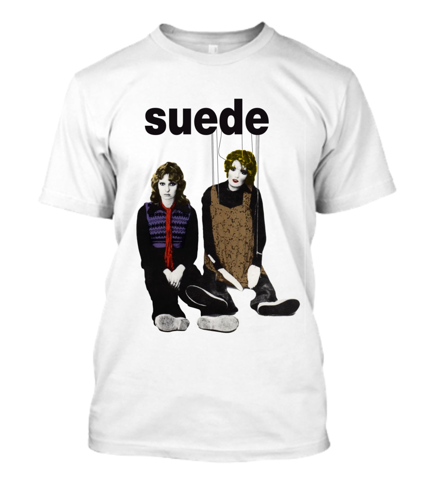 Suede Band Puppet Imagery With Colorful Outfits T-Shirt