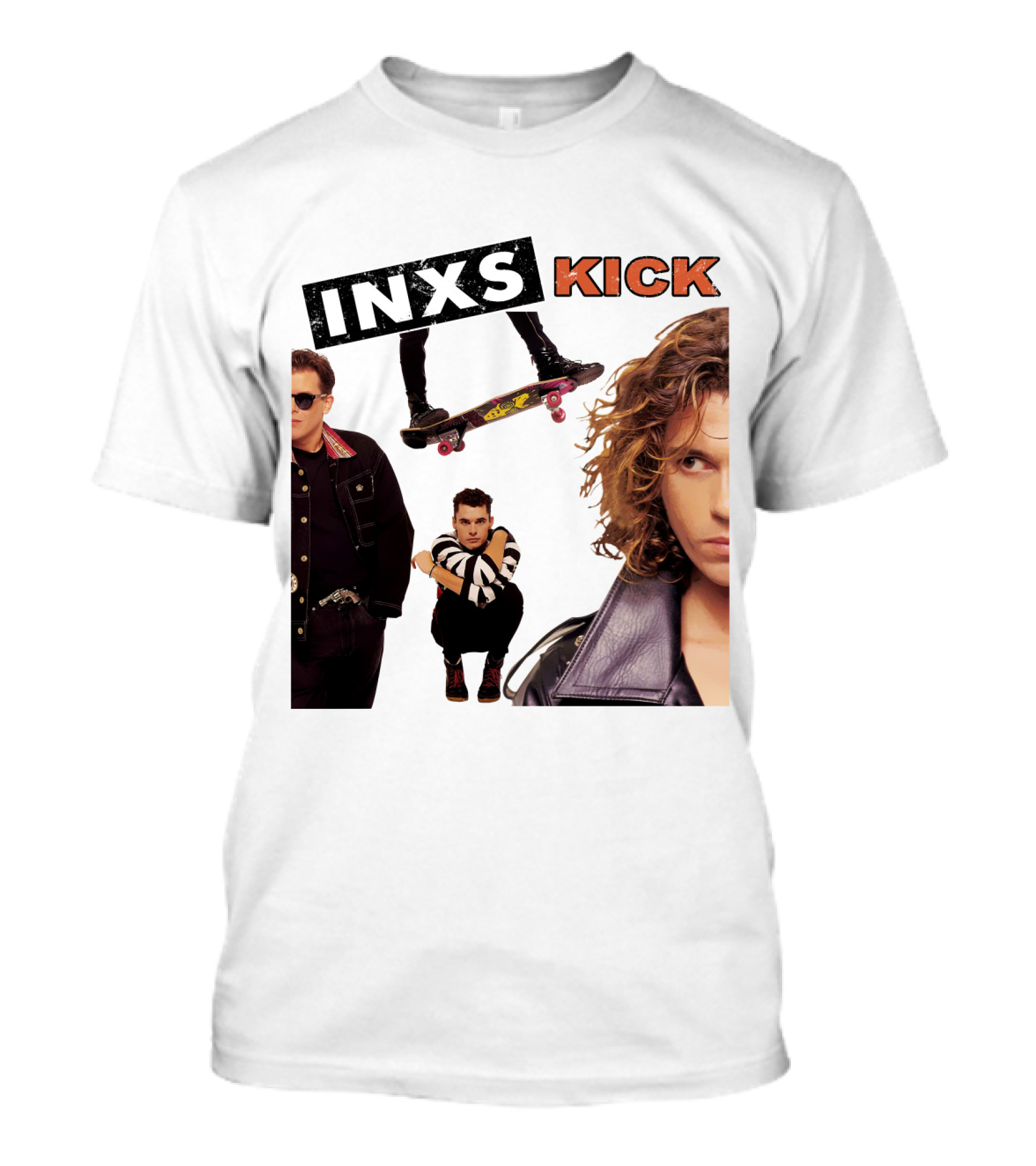 INXS Kick Album Cover Skateboard And Band Members T-Shirt