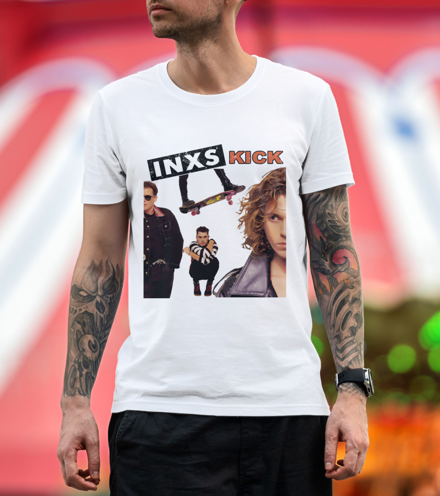 INXS Kick Album Cover Skateboard and Band Members T-Shirt