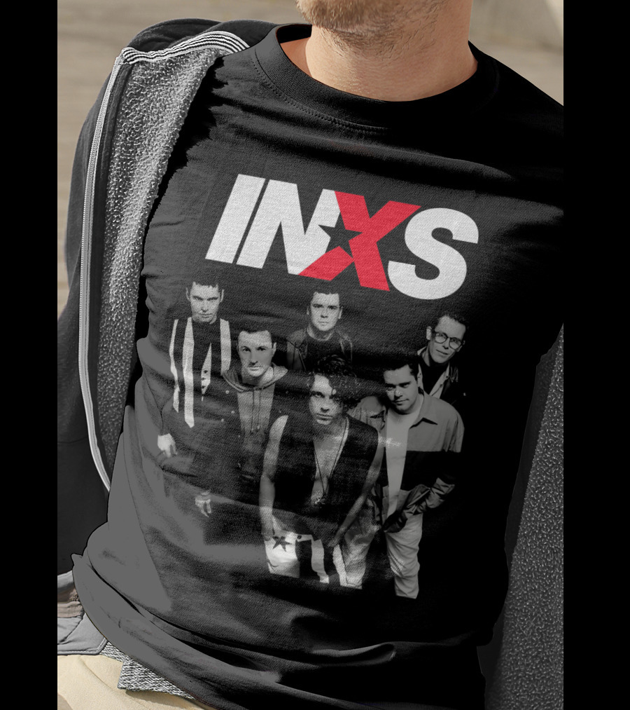 Inxs Band Black And White Group Photo With Red T-Shirt
