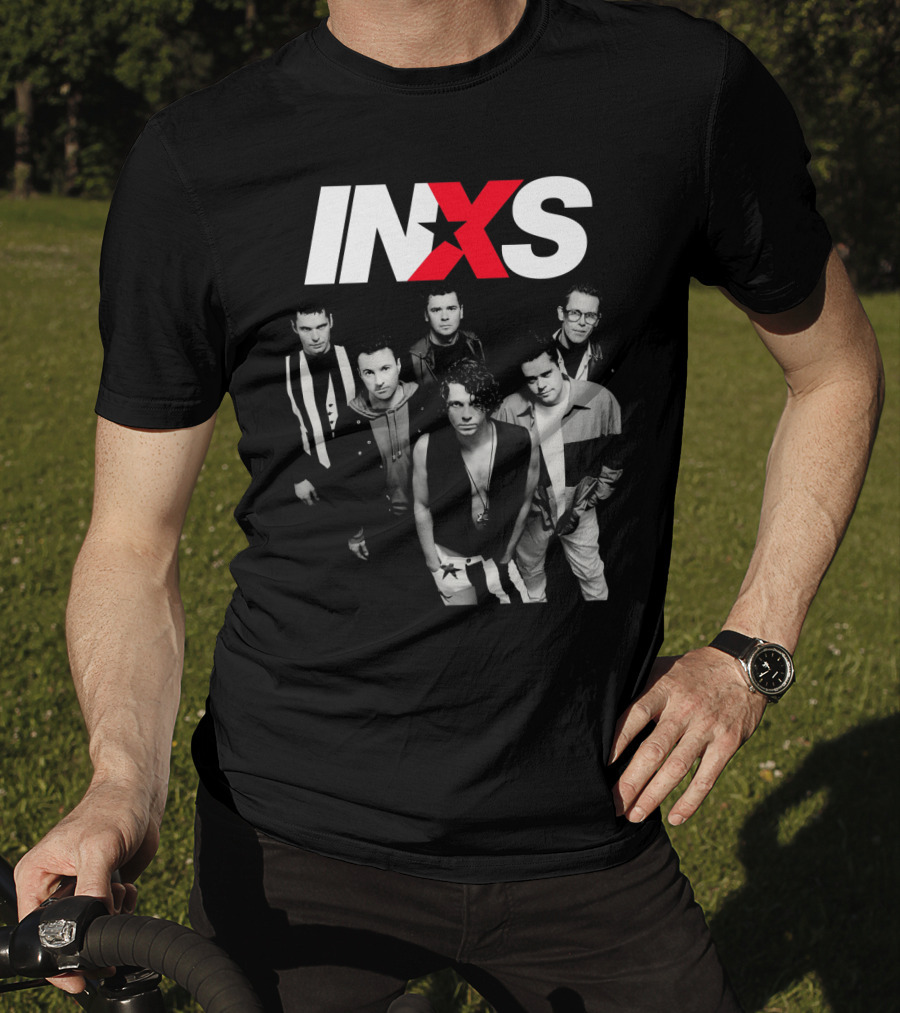 Inxs Band Black And White Group Photo With Red T-Shirt