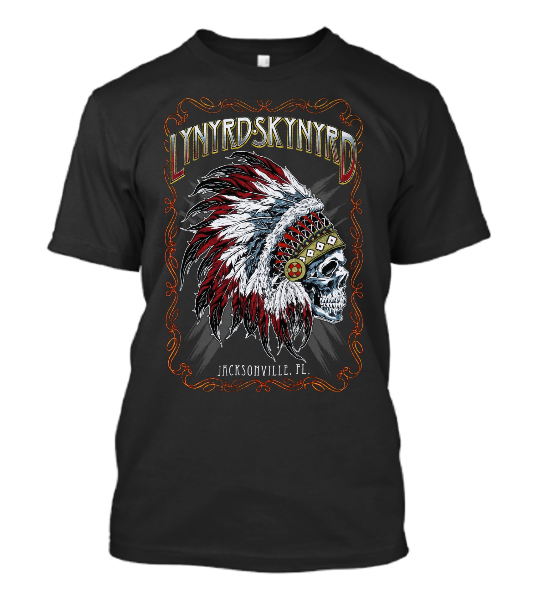 Lynyrd Skynyrd Jacksonville Fl Native Headdress Skull T-Shirt