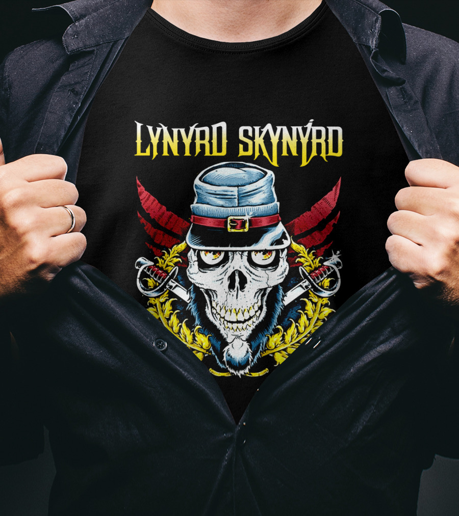 Lynyrd Skynyrd Skull Hat Swords Wings Crest T-Shirt