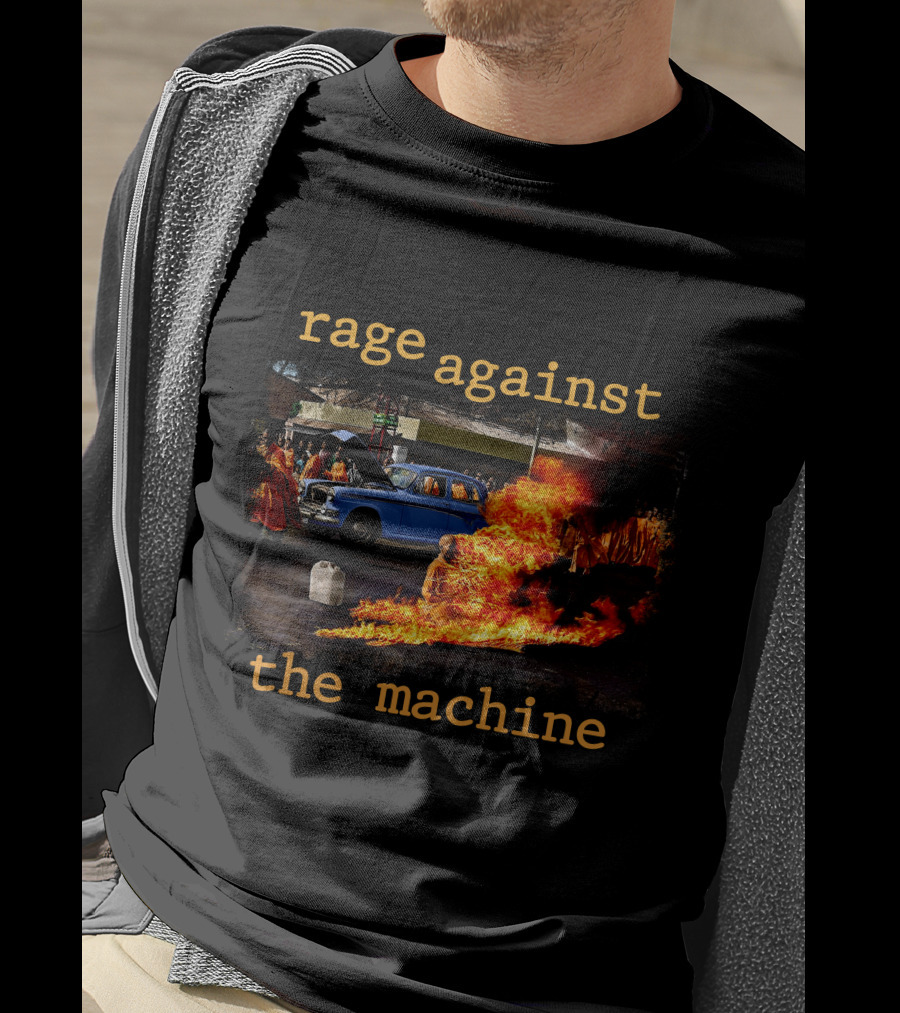 Rage Against The Machine Burning Car Riot Scene T-Shirt