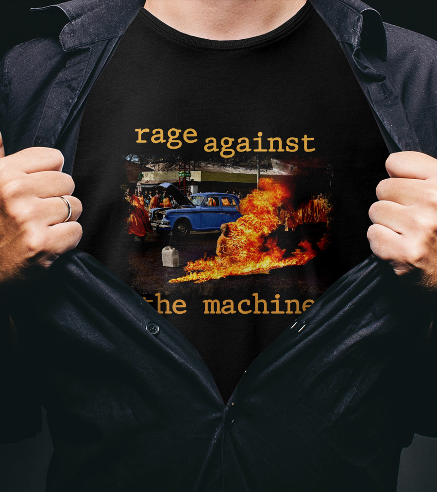 Rage Against The Machine Burning Car Riot Scene T-Shirt