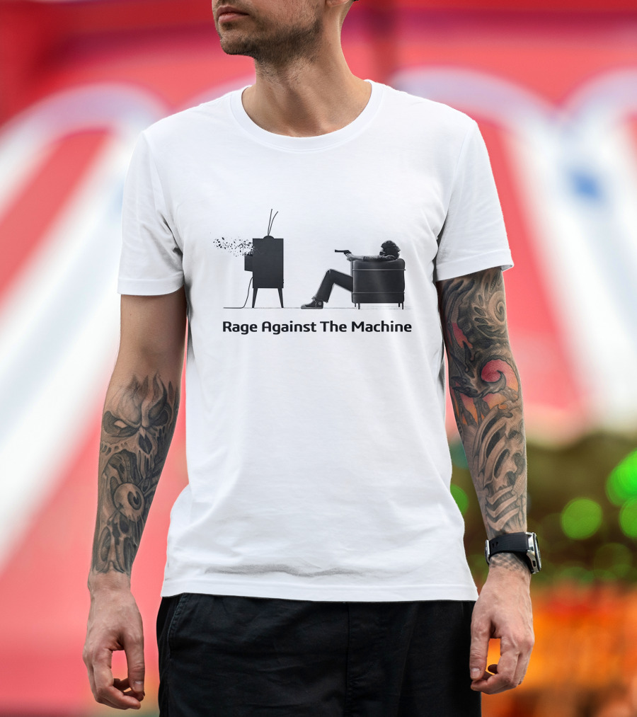 Ratm Rage Against The Machine Man With Gun Watching Exploding Tv T-Shirt