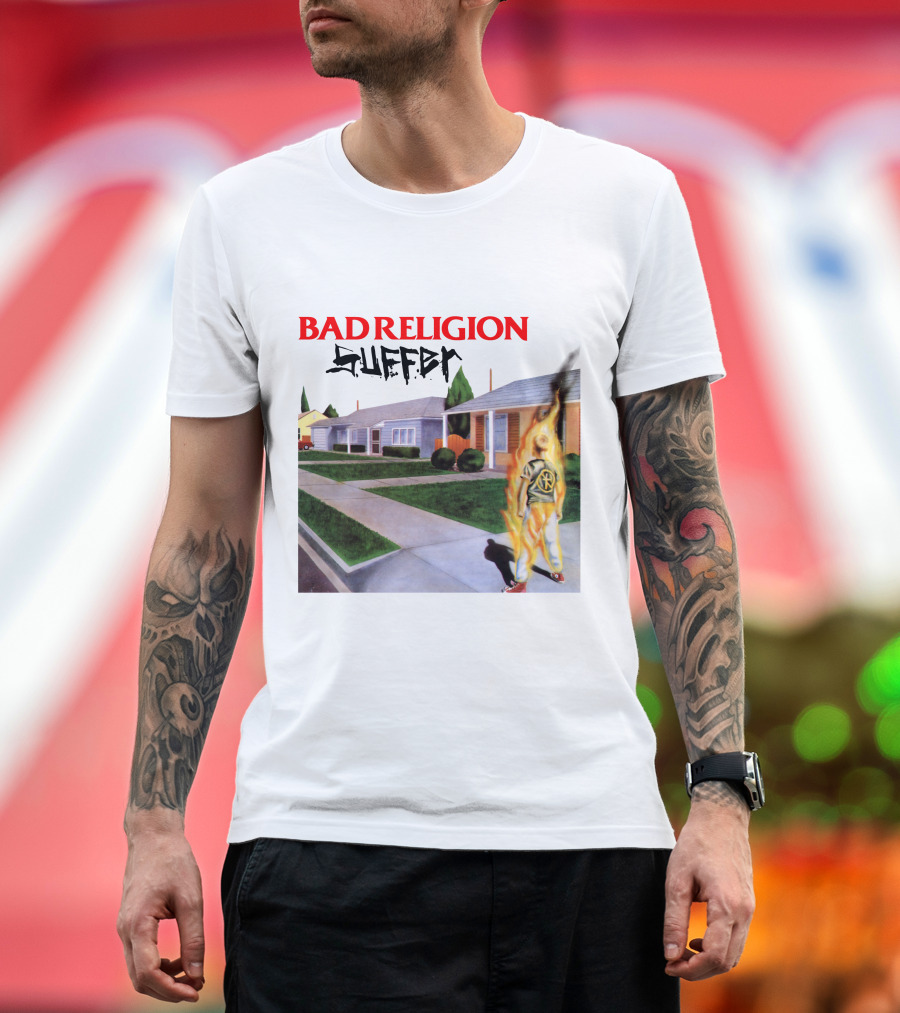 Bad Religion Suffer Album Cover Burning Figure Artwork T-Shirt