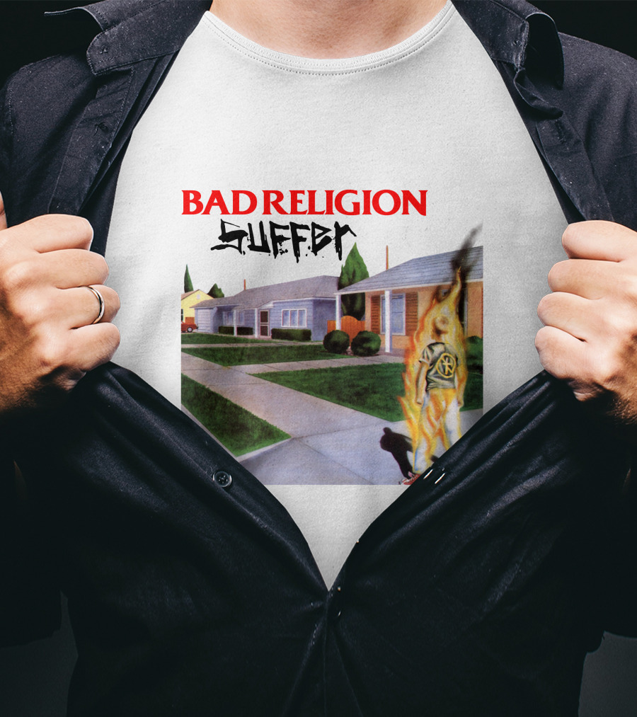 Bad Religion Suffer Album Cover Burning Figure Artwork T-Shirt