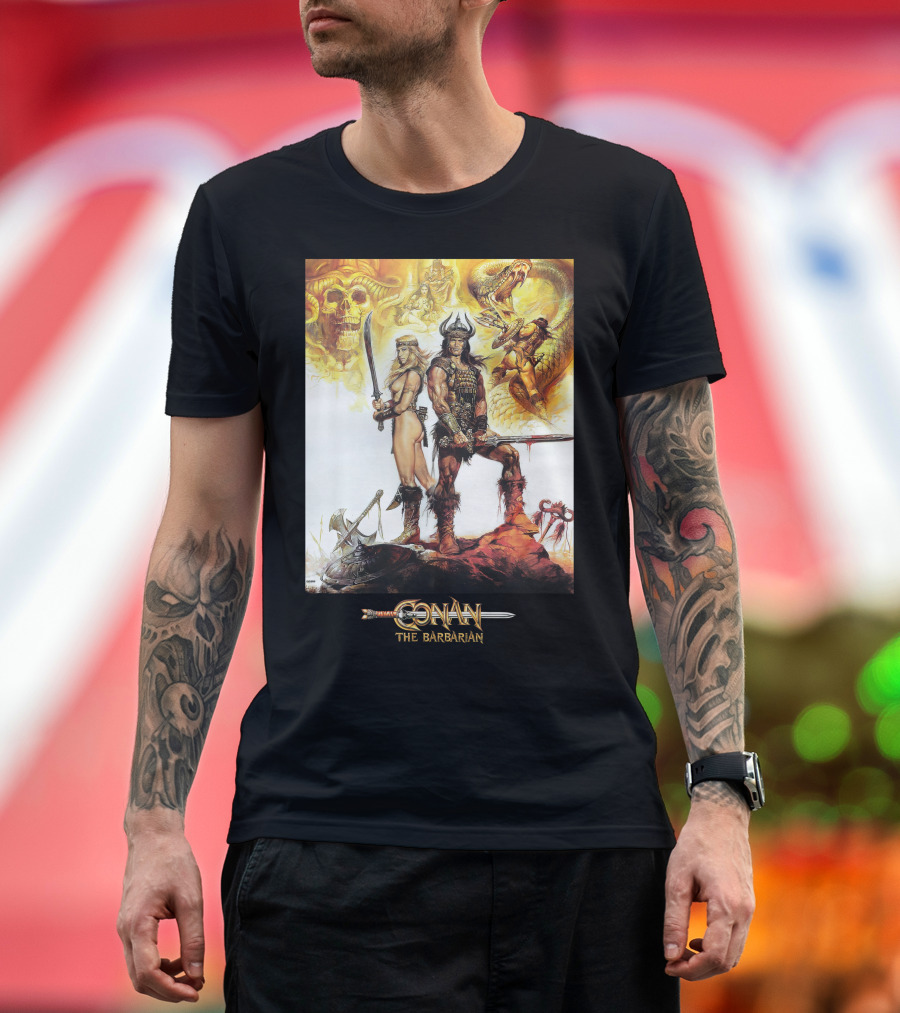 Conan The Barbarian Sword Skulls Warrior Fantasy Art T-Shirt