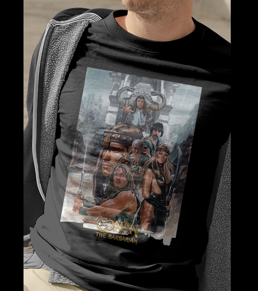Conan The Barbarian Movie Characters Collage - Sword And Fortress T-Shirt