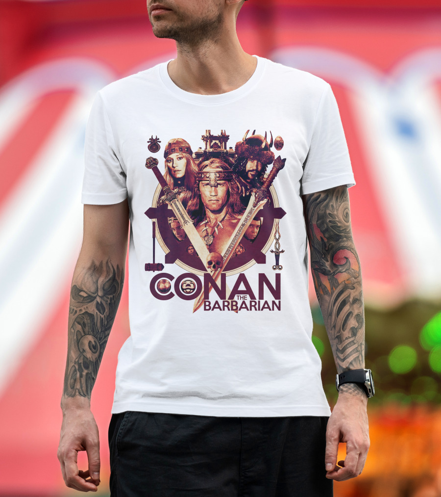 Conan The Barbarian Warrior Circle With Swords And Characters T-Shirt