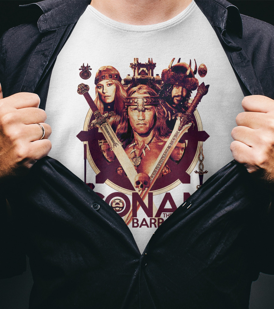 Conan The Barbarian Warrior Circle With Swords And Characters T-Shirt