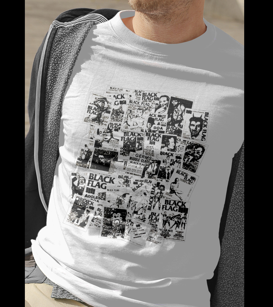 Black Flag Punk Collage With Germs Middle Class Adolescents Doa Battle Of The Bands T-Shirt