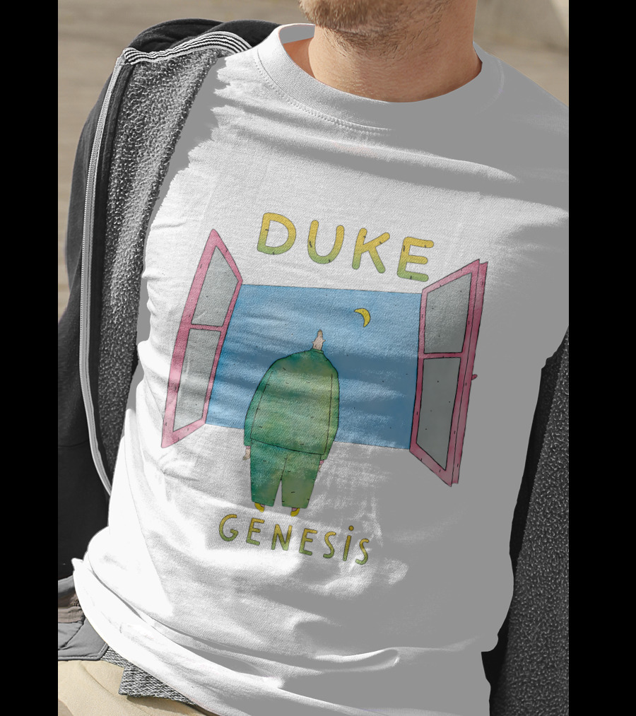 Duke Genesis Album Artwork Blue Figurine With Open Window And Crescent Moon T-Shirt