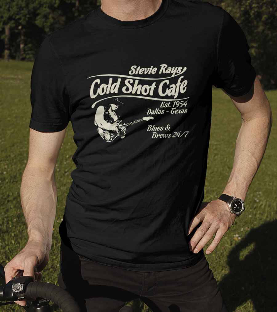 Stevie Rays Cold Shot Cafe Est. 1954 Dallas Texas Blues & Brews 24/7 T-Shirt