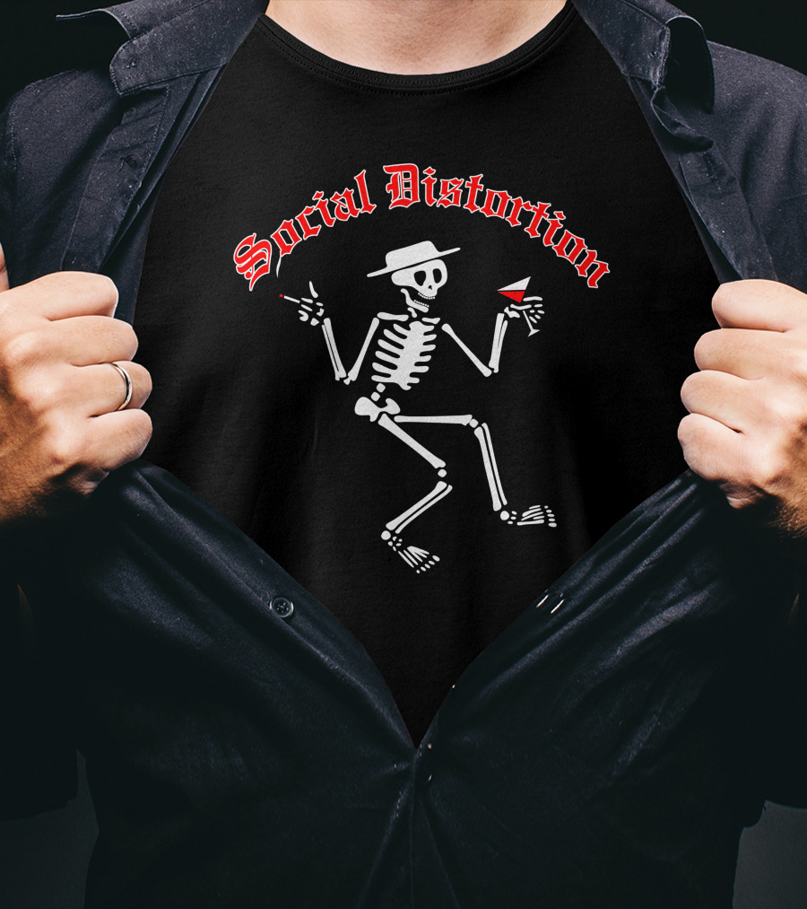 Social Distortion Dancing Skeleton With Hat And Drink T-Shirt