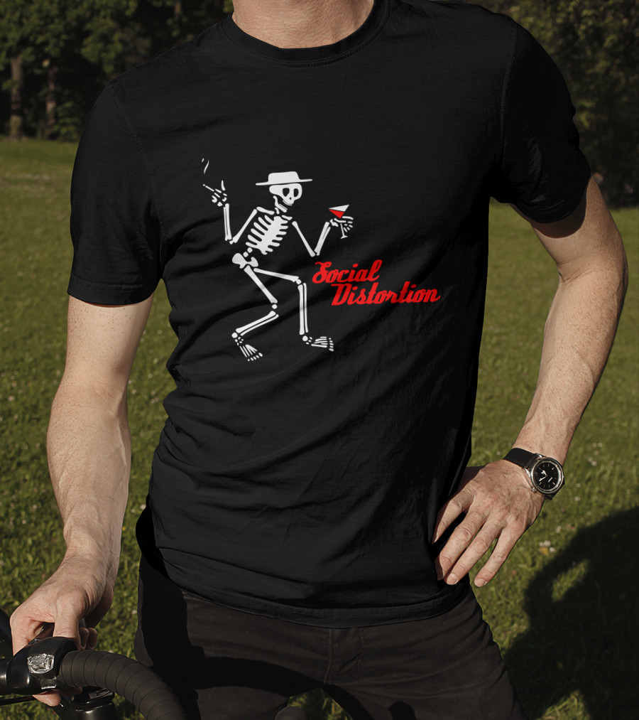Sdt 17 Social Distortion Skeleton Smoking And Drinking Martini T-Shirt