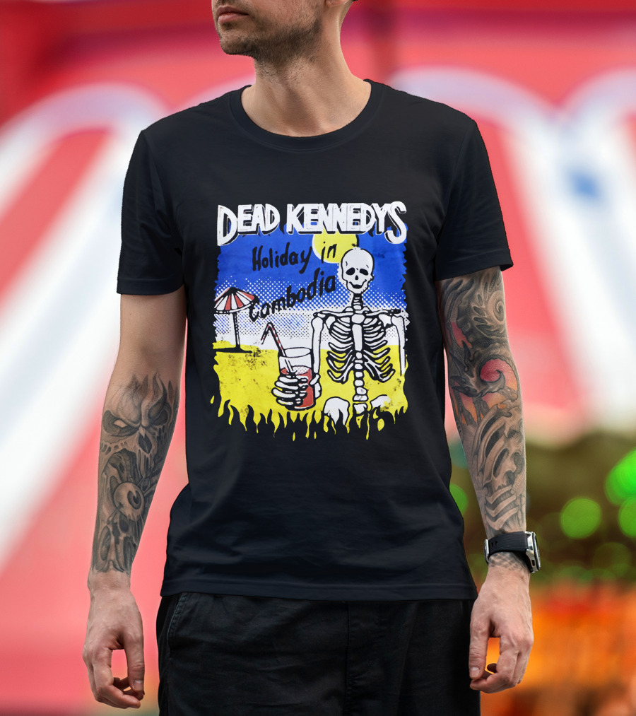 Dead Kennedys Holiday In Cambodia Skeleton Drink Umbrella Scene T-Shirt