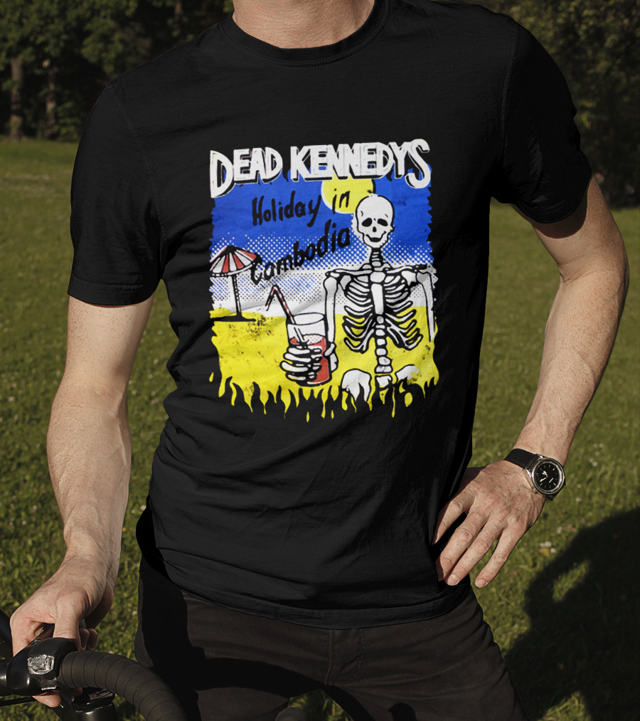Dead Kennedys Holiday In Cambodia Skeleton Drink Umbrella Scene T-Shirt