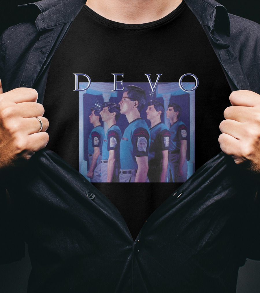 Devo Band Members Blue Uniforms Standing In Line T-Shirt