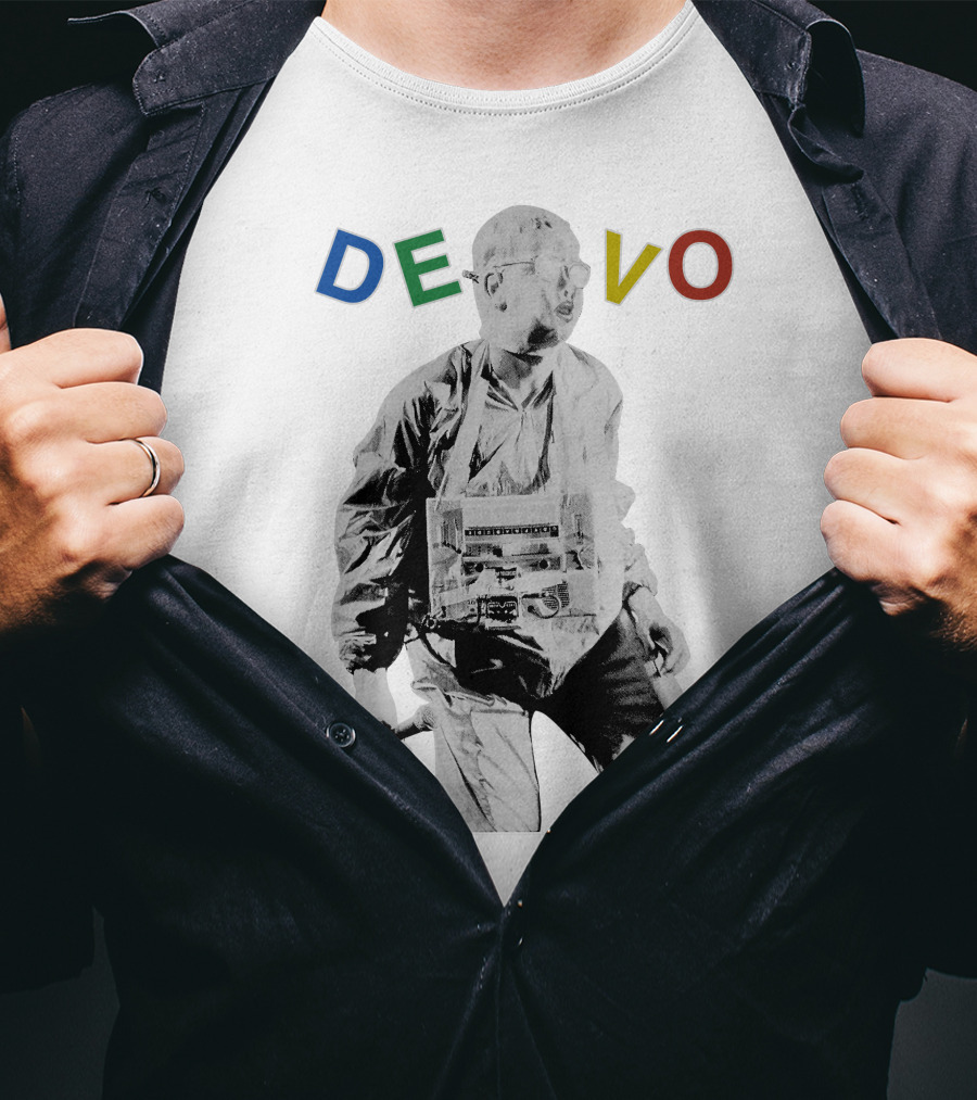 Devo Man With Jacket And Guitar T-Shirt