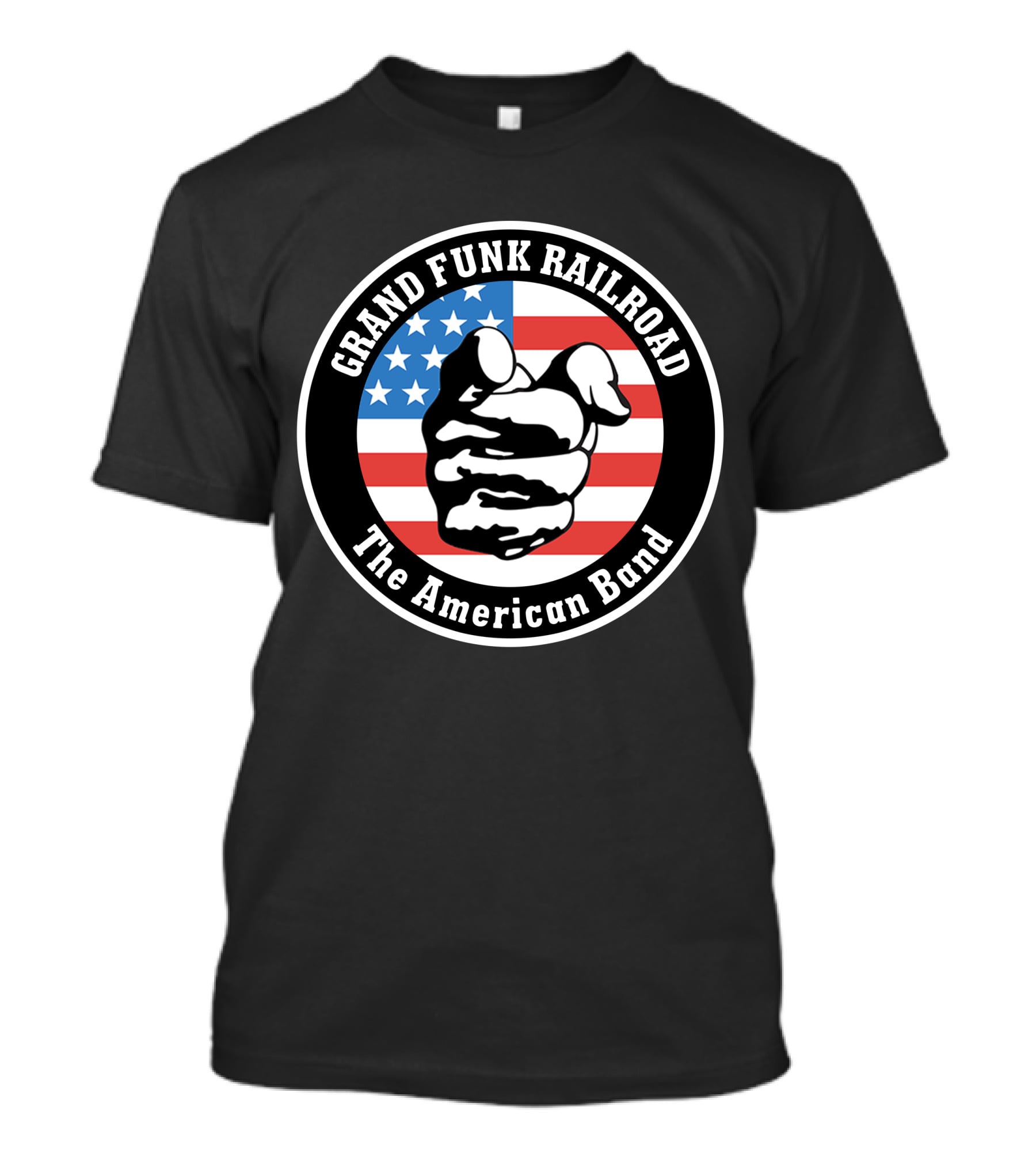 Grand Funk Railroad The American Band Logo With Pointing Hand On Usa Flag T-Shirt