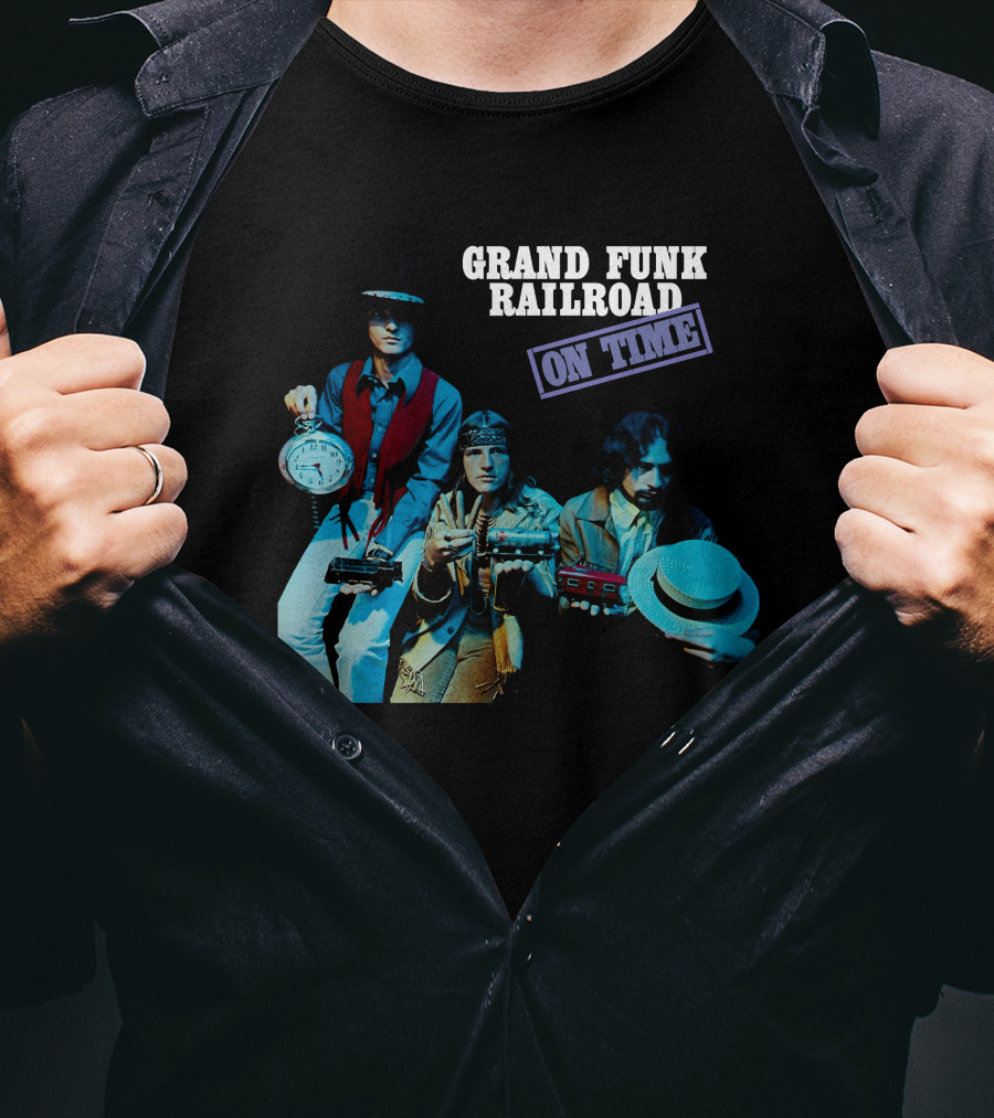 Grand Funk Railroad On Time Album Cover Clock Band Members T-Shirt