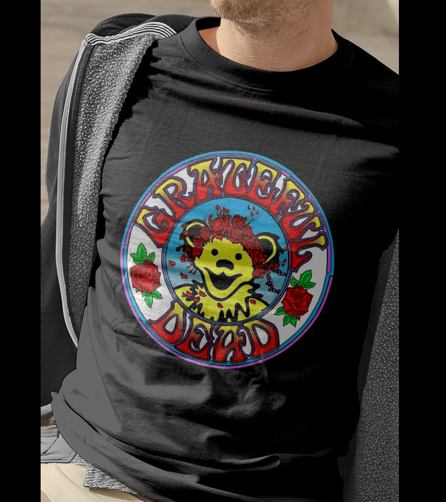 Grateful Dead Bear With Roses Circle T-Shirt