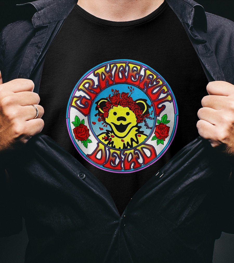 Grateful Dead Bear With Roses Circle T-Shirt