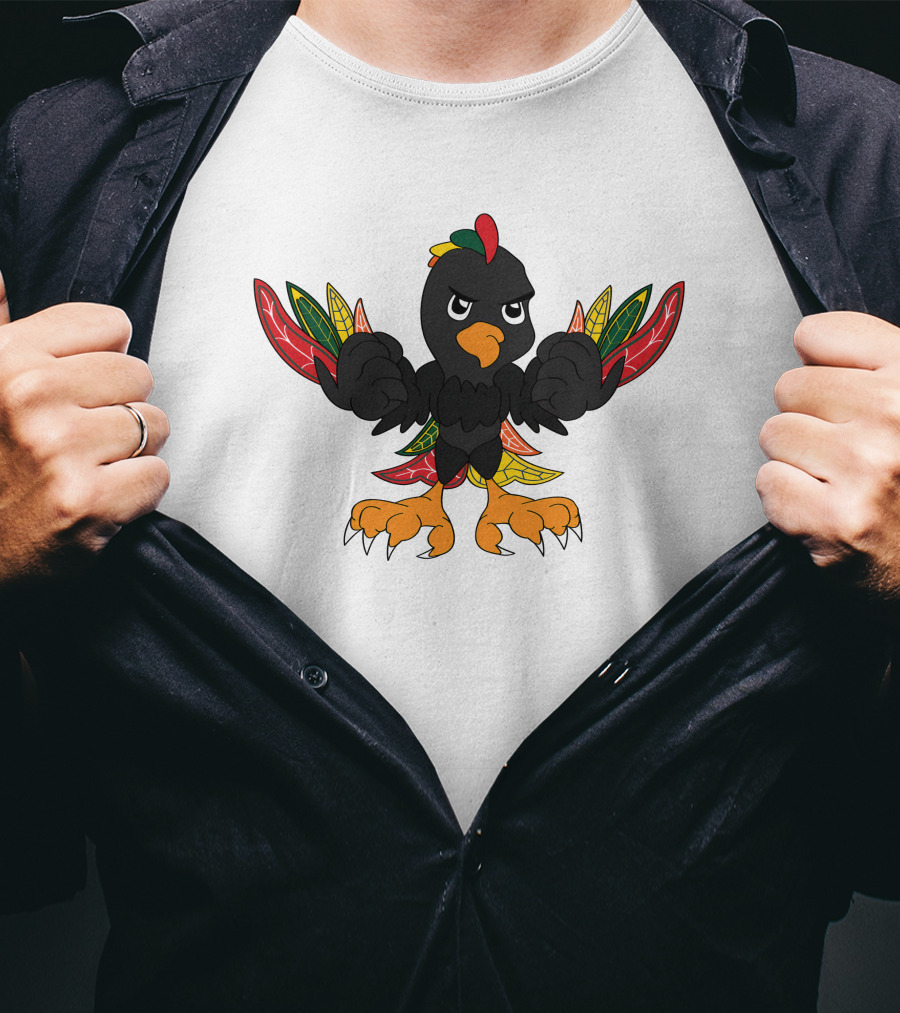 Chicago Blackhawks 19 Angry Cartoon Bird With Colorful Feather Wings And Clenched Fists T-Shirt