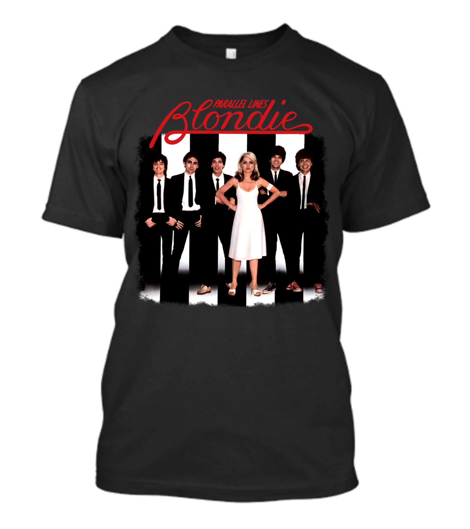 Blondie Parallel Lines Band Members In Black And White Outfits T-Shirt