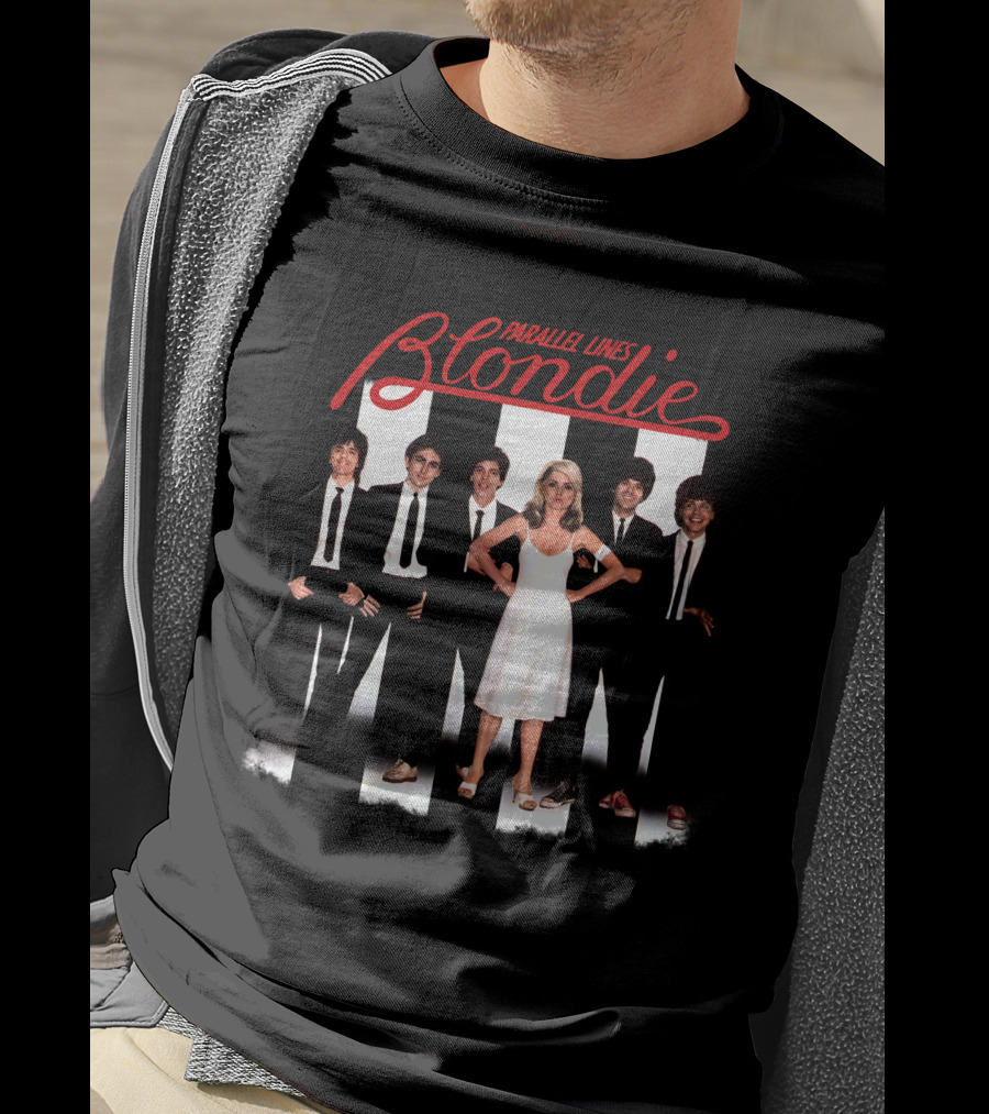 Blondie Parallel Lines Band Members In Black And White Outfits T-Shirt