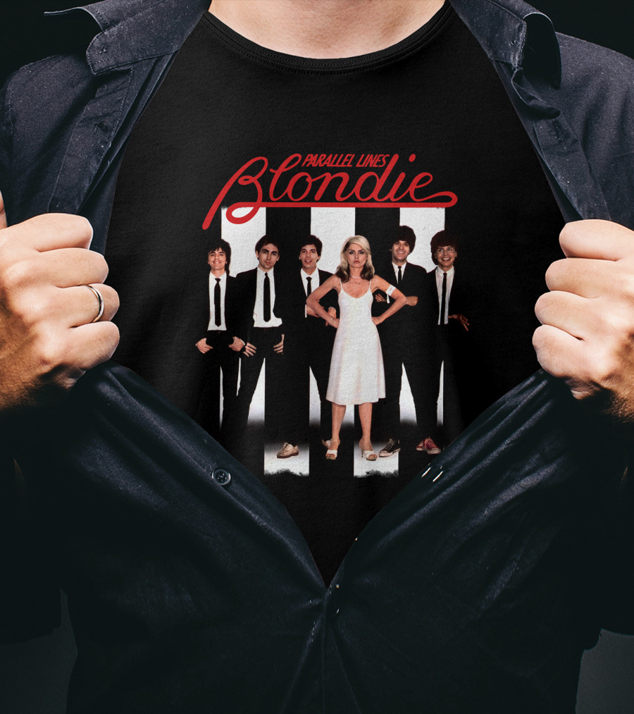 Blondie Parallel Lines Band Members In Black And White Outfits T-Shirt