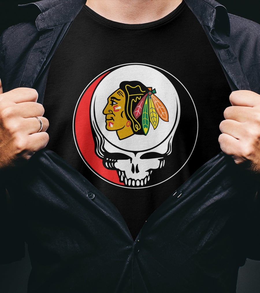 Chicago Blackhawks Grateful Dead Skull T-Shirt