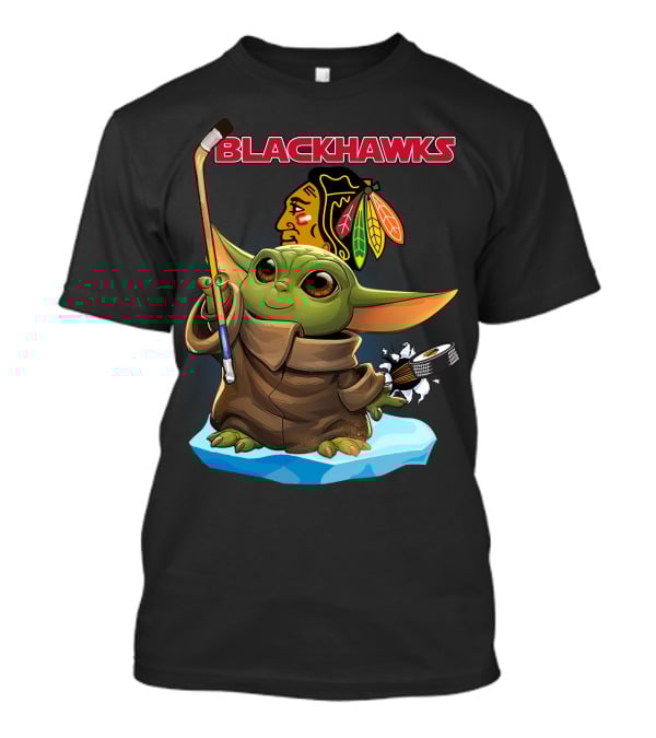 Baby Yoda Blackhawks Hockey Stick And Puck T-Shirt
