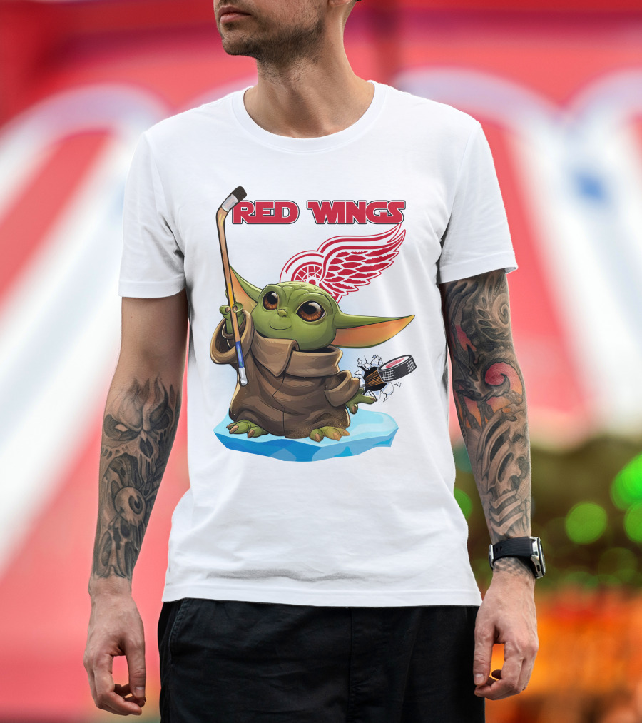 Baby Yoda Hockey Detroit Red Wings T-Shirt