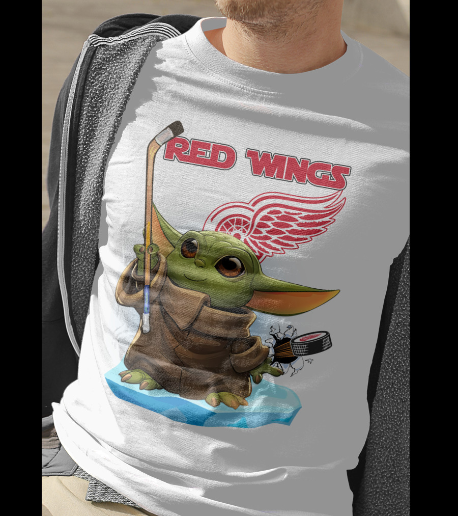 Baby Yoda Hockey Detroit Red Wings T-Shirt