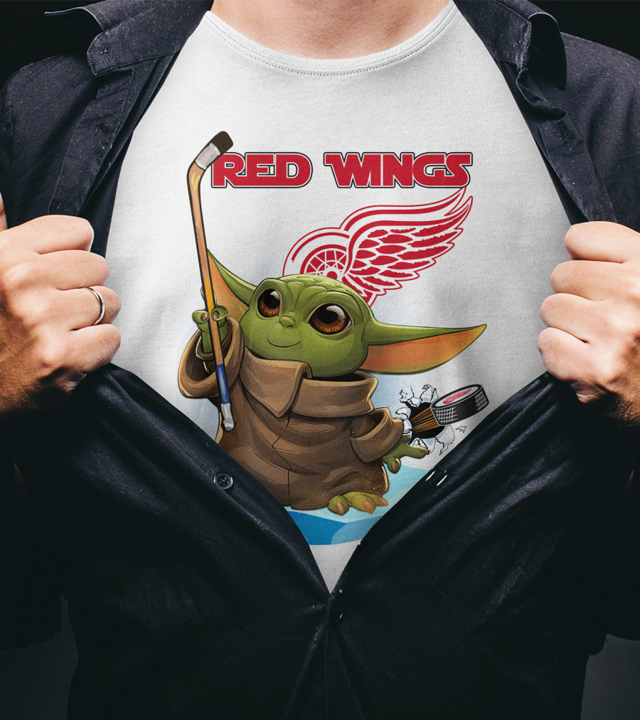 Baby Yoda Hockey Detroit Red Wings T-Shirt