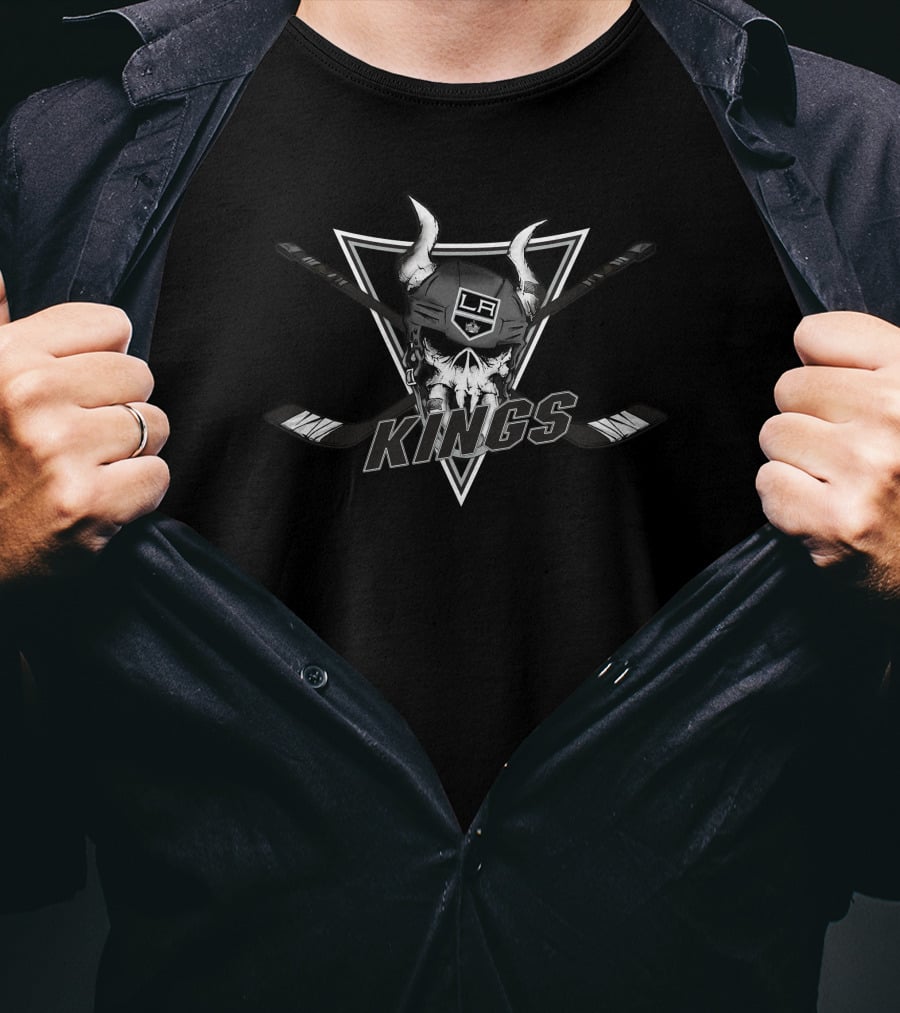 Los Angeles Kings Hockey Skull With Horned Helmet And Crossed Sticks T-Shirt