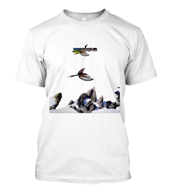Yes W Flock Of Birds Over Snowy Mountain Peaks T-Shirt