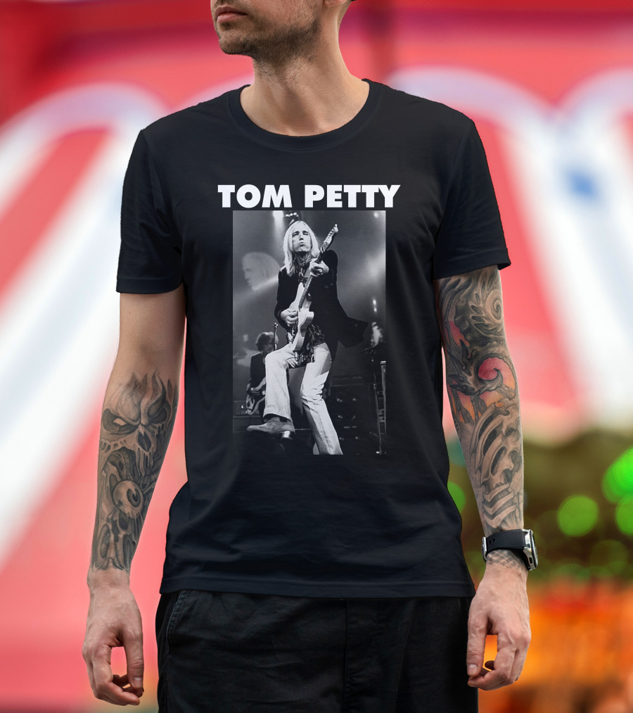 Tom Petty Rock Legend Performance Black And White T-Shirt