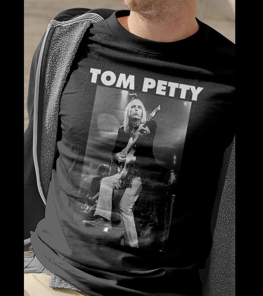 Tom Petty Rock Legend Performance Black And White T-Shirt