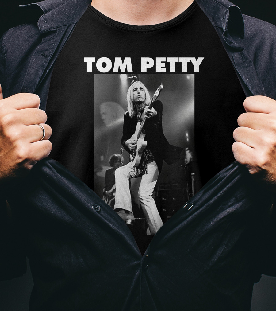 Tom Petty Rock Legend Performance Black And White T-Shirt