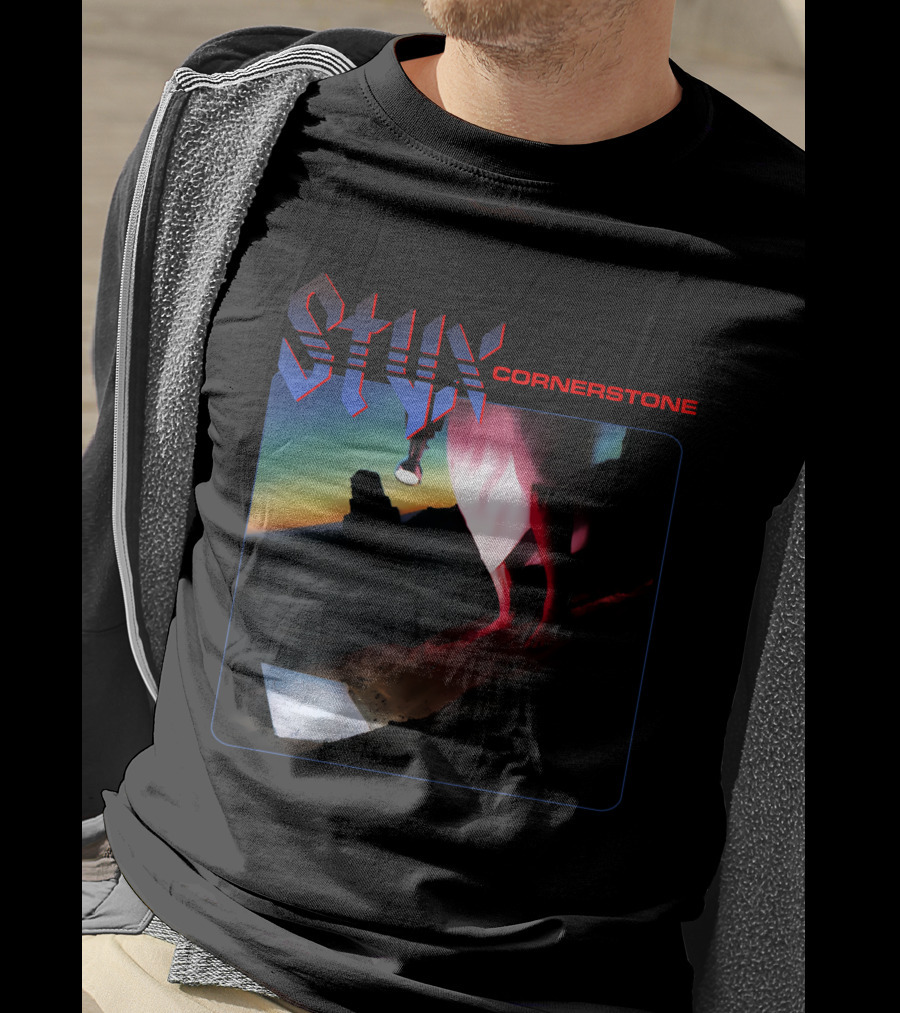 Styx Cornerstone Album Cover Art With Figure Holding Lantern At Sunset T-Shirt