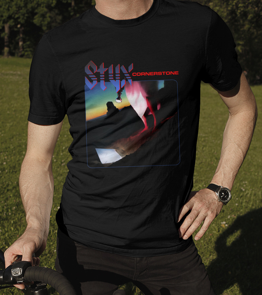 Styx Cornerstone Album Cover Art With Figure Holding Lantern At Sunset T-Shirt