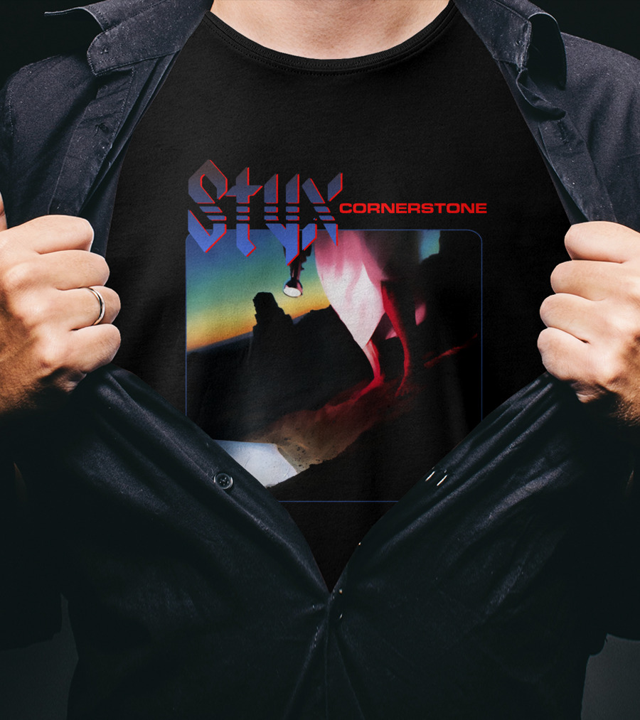 Styx Cornerstone Album Cover Art With Figure Holding Lantern At Sunset T-Shirt
