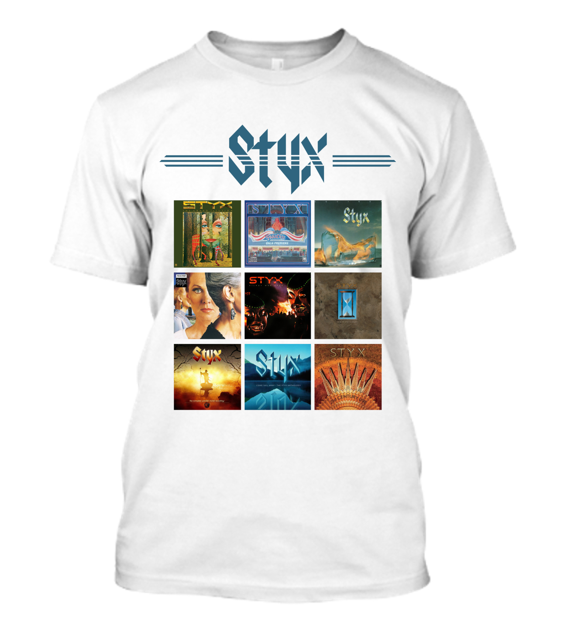 Styx Album Covers Compilation Featuring Iconic Band Art T-Shirt