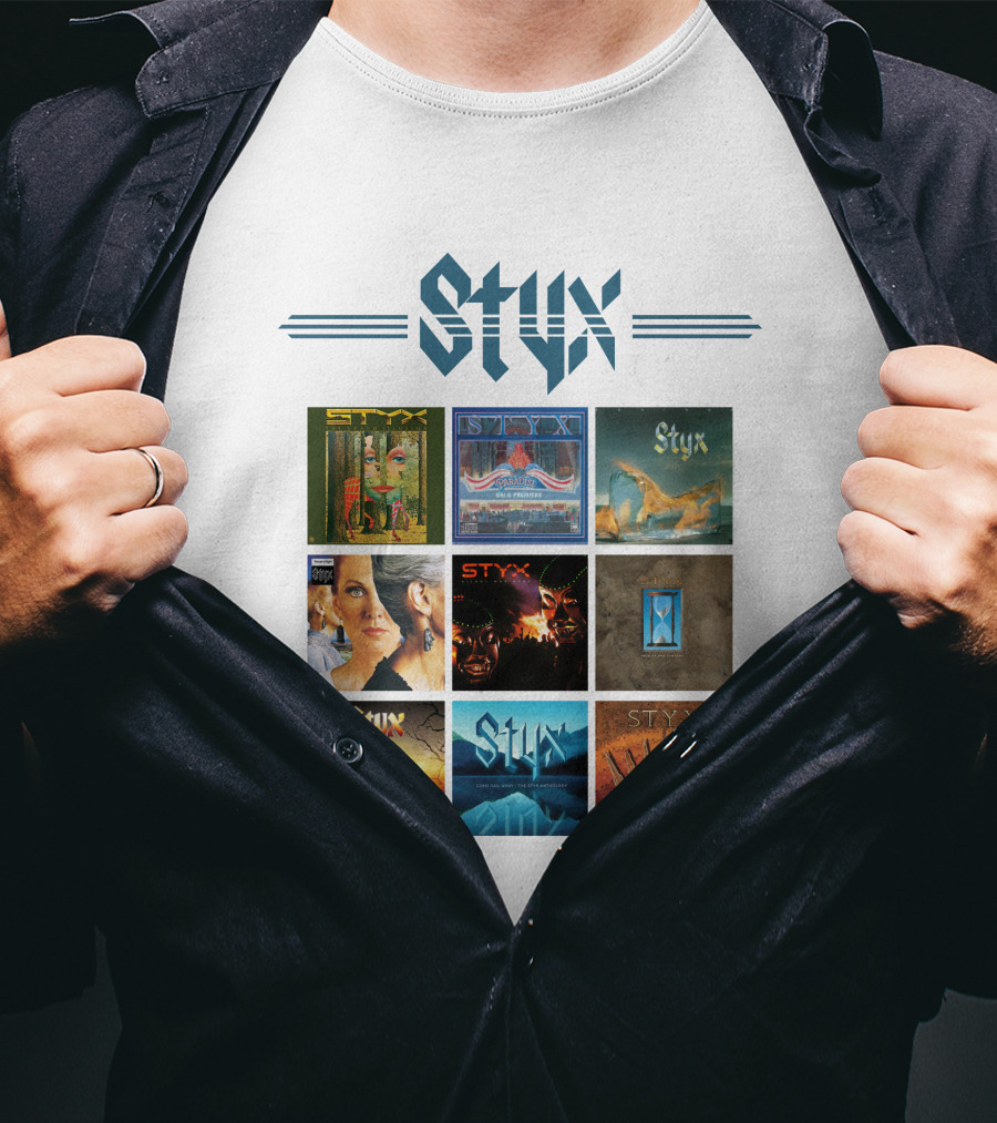 Styx Album Covers Compilation Featuring Iconic Band Art T-Shirt